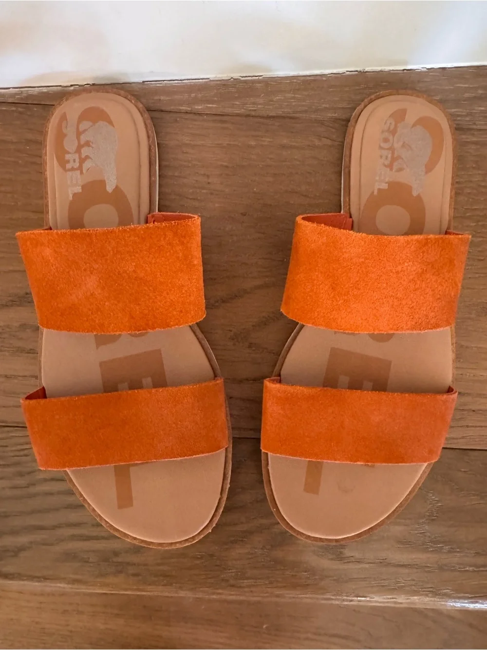 Sorel Ella II Slide  Suede Double-Strap Slide Sandal in Desert Sun Chalk